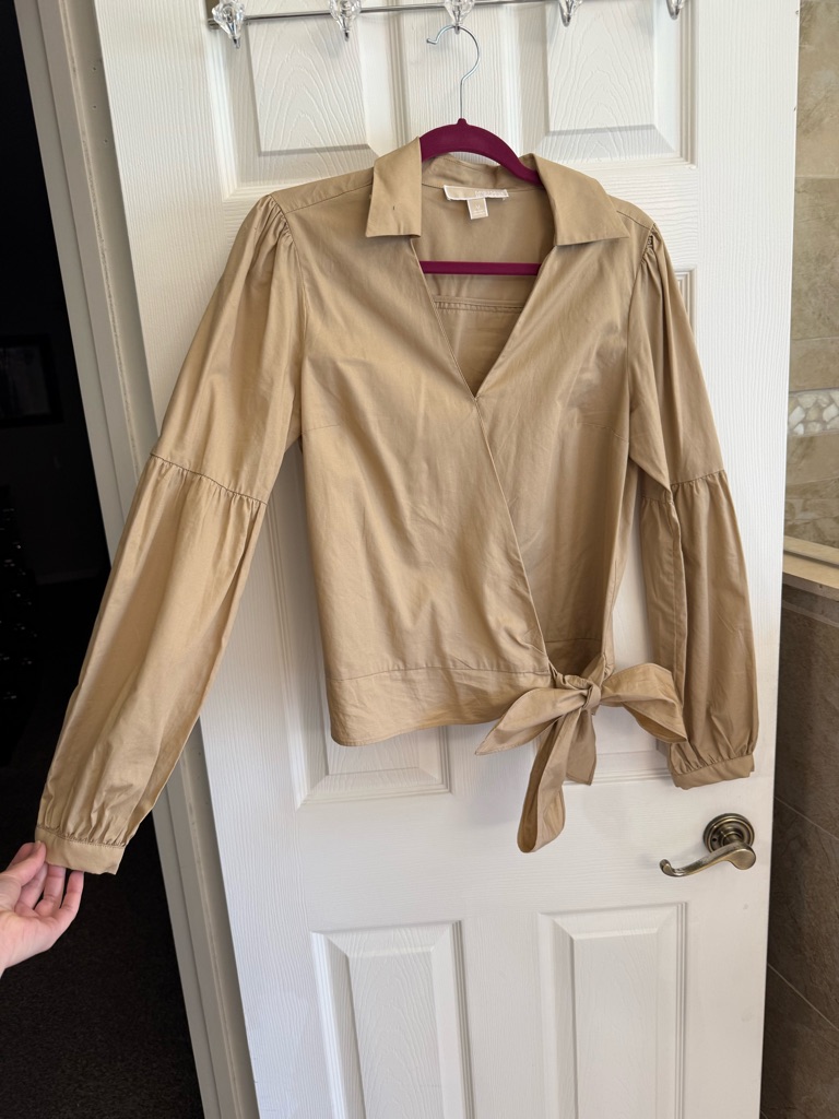 Michael Michael Kors Tan Wrap Tie-Front Blouse